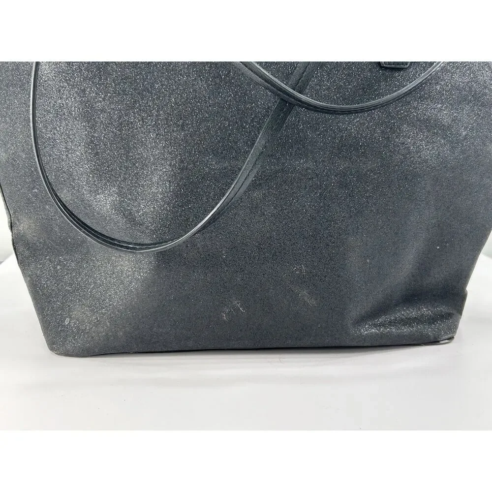 Kate Spade Large Black Glitter Tote Shoulder Bag‎ Full Zip Double Strap